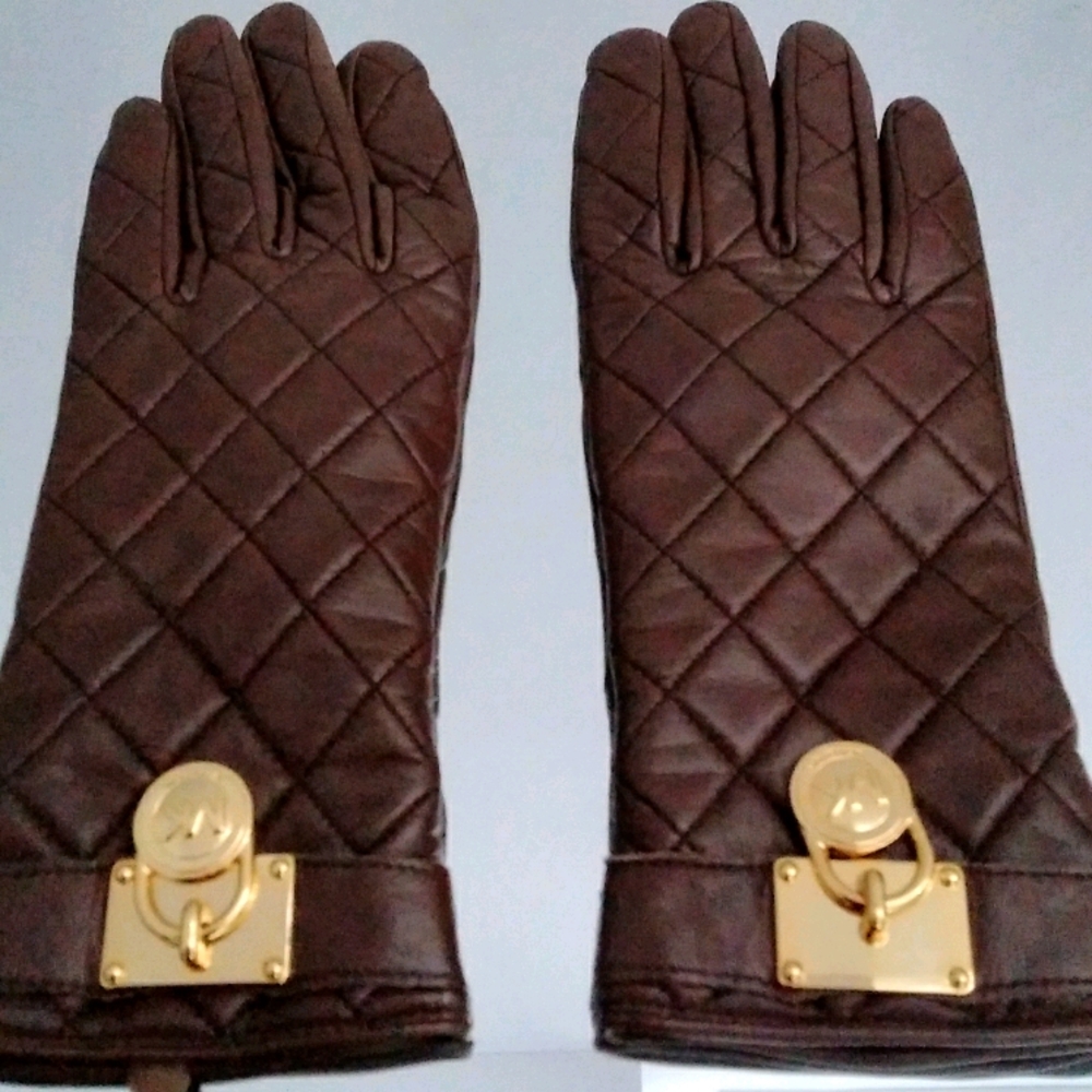 Michael Kors Brown Genuine Leather Gloves Medium